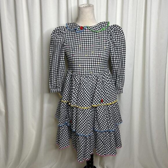 Mousefeathers Vintage Ruffled Tiered Checkered Midi Dress Juniors 8 Cottagecore - Picture 13 of 13